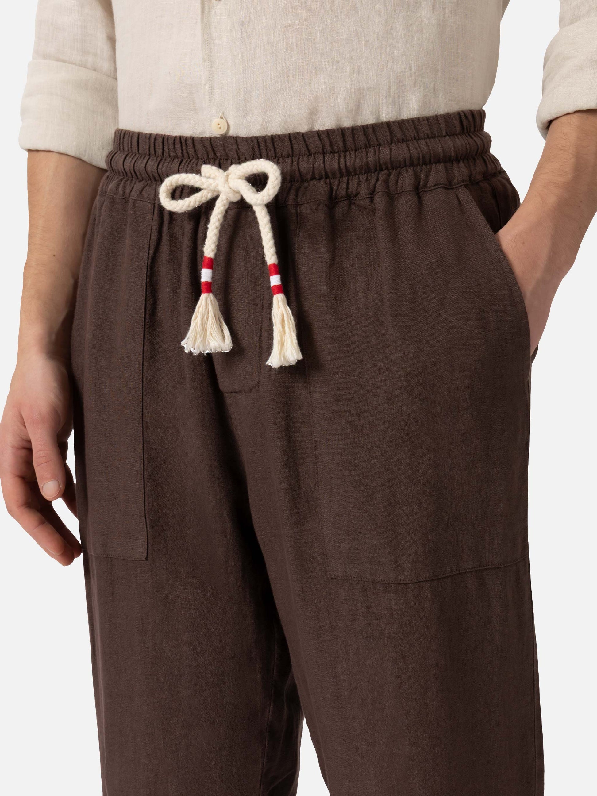 Brown linen pants Calais with drawstring - MC2 Saint Barth