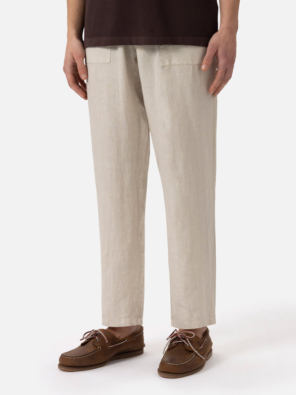 Off-white linen pants Calais with drawstring