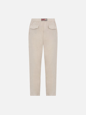 Pantaloni in lino bianco sporco Calais con coulisse