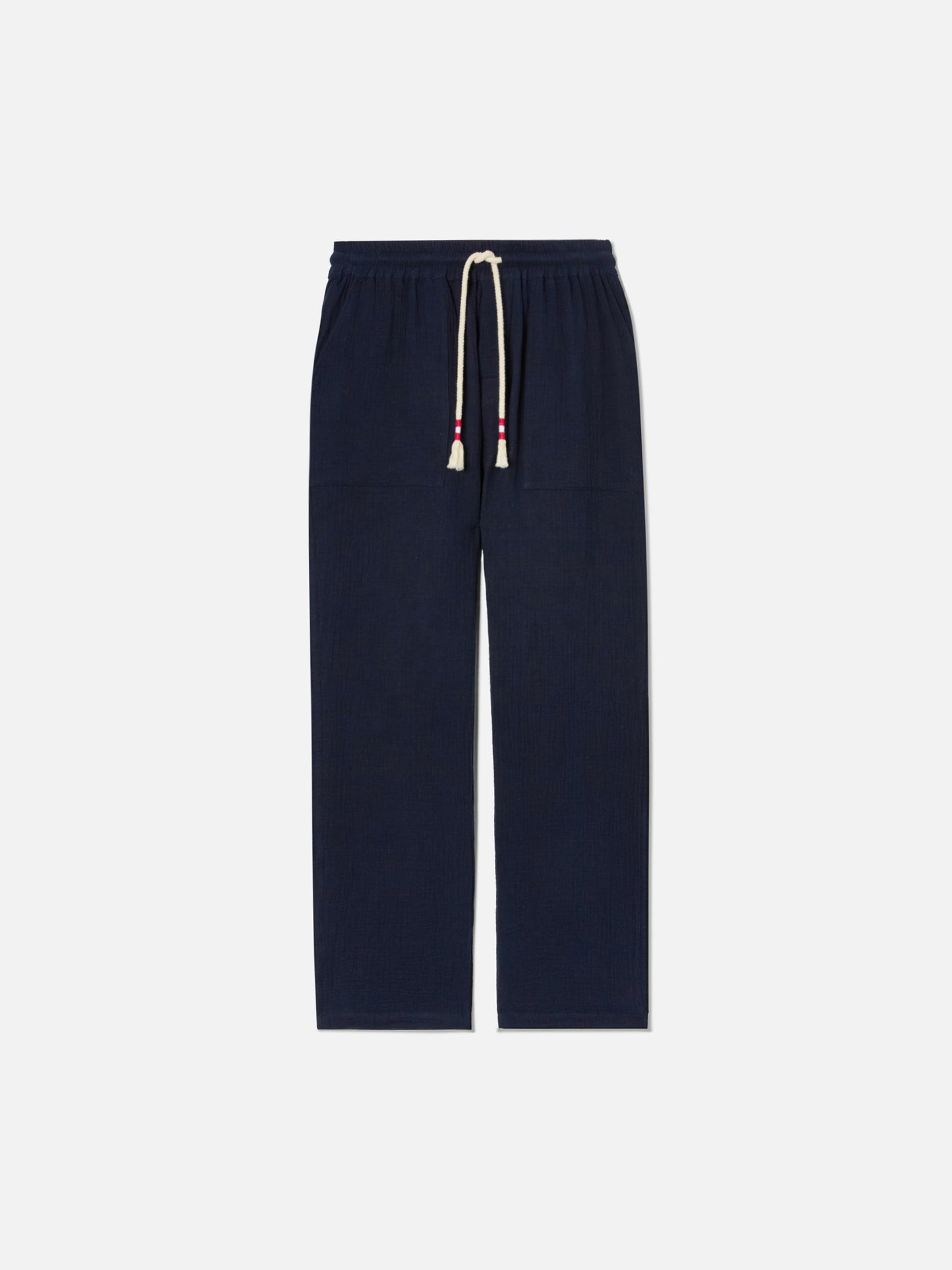 Calais long pants in crinkled pure cotton gauze navy blue