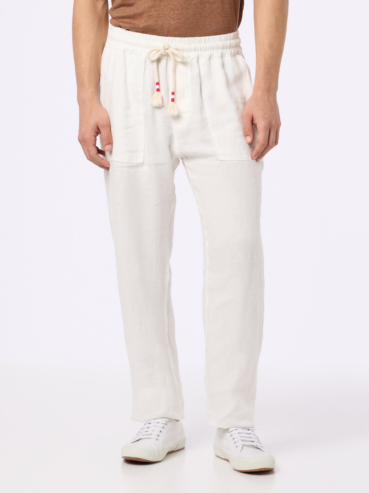 Weiße Leinenhose Calais mit Kordelzug