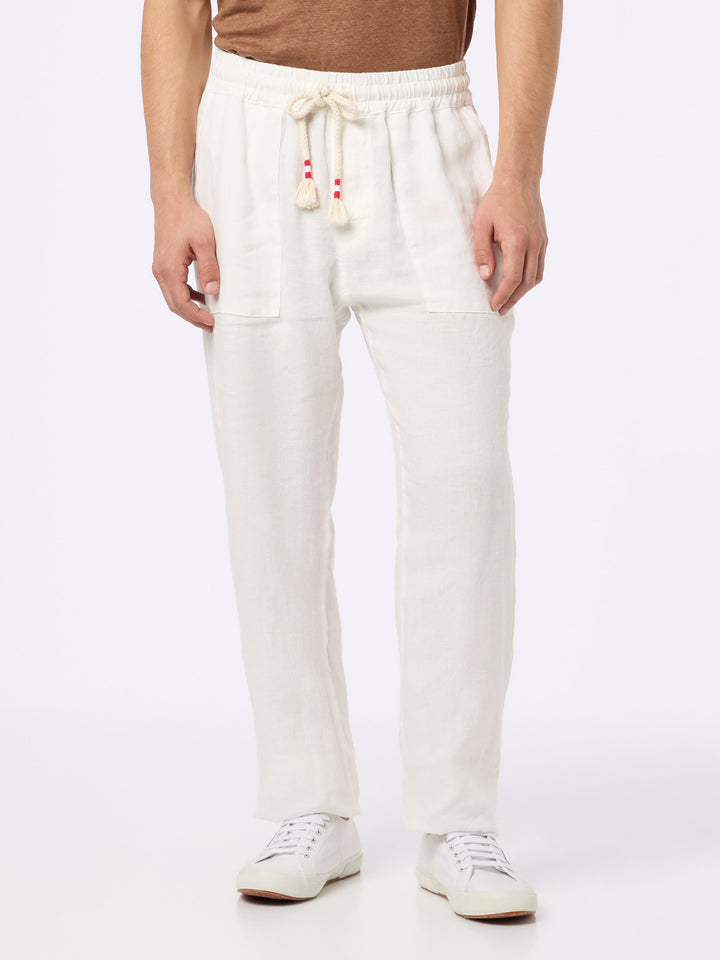 Weiße Leinenhose Calais mit Kordelzug