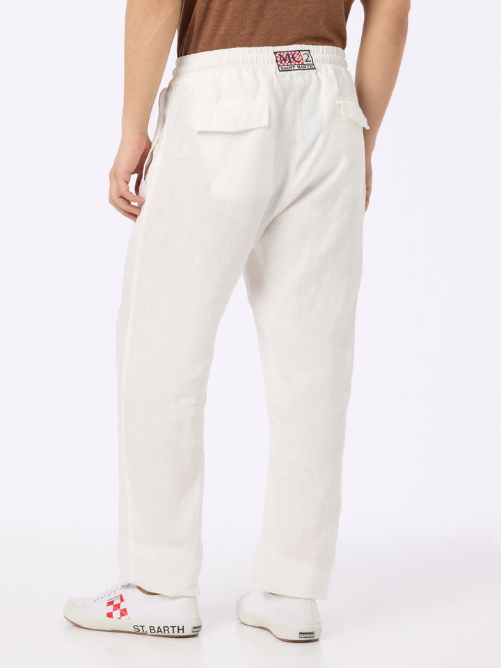 Weiße Leinenhose Calais mit Kordelzug