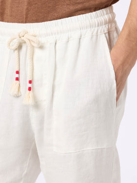 Weiße Leinenhose Calais mit Kordelzug