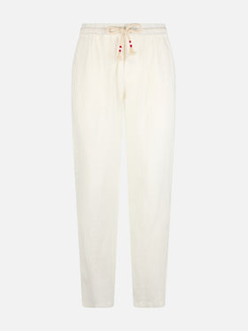 Weiße Leinenhose Calais mit Kordelzug