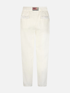 Weiße Leinenhose Calais mit Kordelzug
