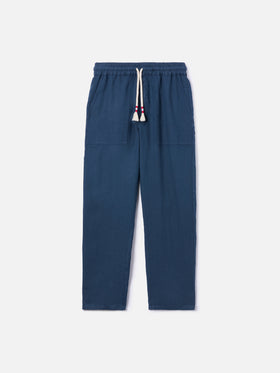 Pantalone Calais lungo blu navy in puro lino