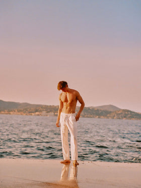 Pantalone Calais lungo bianco in puro lino