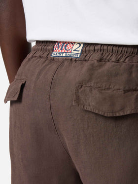Pantalone Calais lungo marrone scuro in puro lino