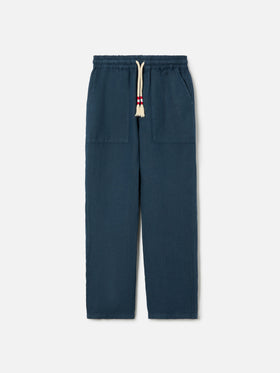 Pantaloni Calais Jr in lino blu navy