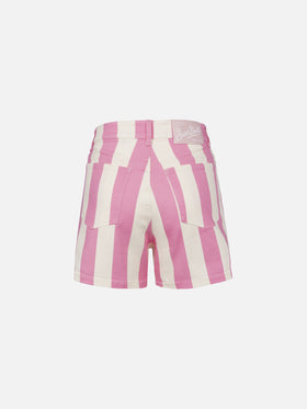 Bermuda da donna Cancun in denim stampa righe rosa