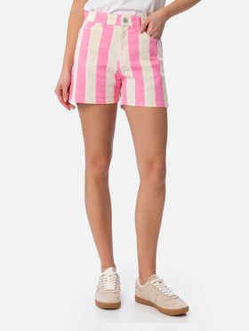 Bermuda da donna Cancun in denim stampa righe rosa