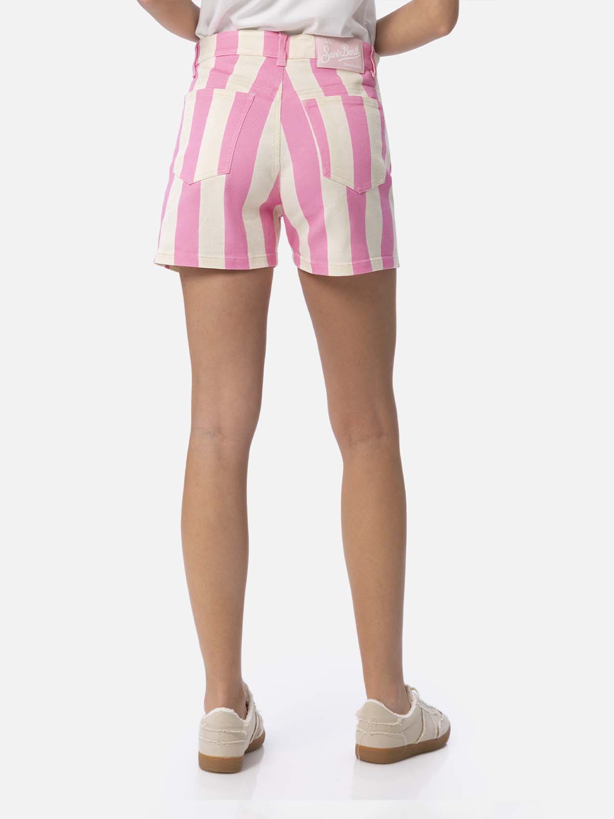 Bermuda da donna Cancun in denim stampa righe rosa
