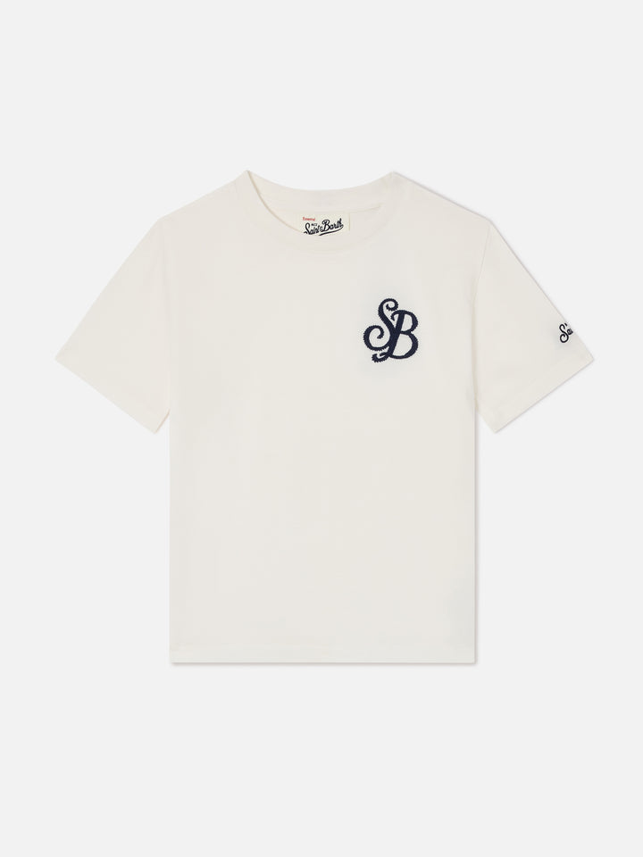 T-shirt Cameron bianca con ricamo monogramma SB