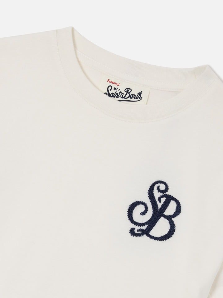 T-shirt Cameron bianca con ricamo monogramma SB