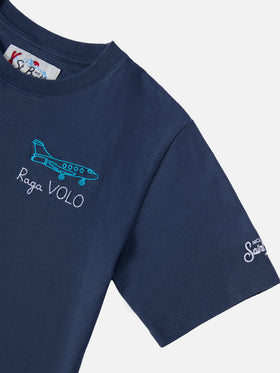 T-shirt Cameron in cotone blu con ricamo Raga volo