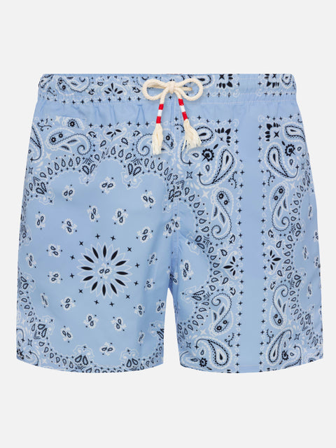 Mid-length swim-shorts Caprese with sky blue bandanna print - MC2 Saint Barth