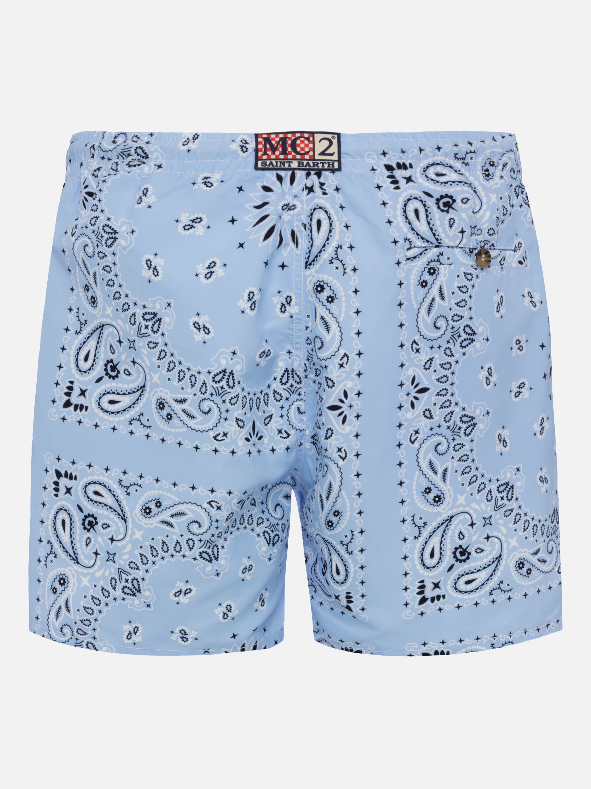 Mid-length swim-shorts Caprese with sky blue bandana print – MC2