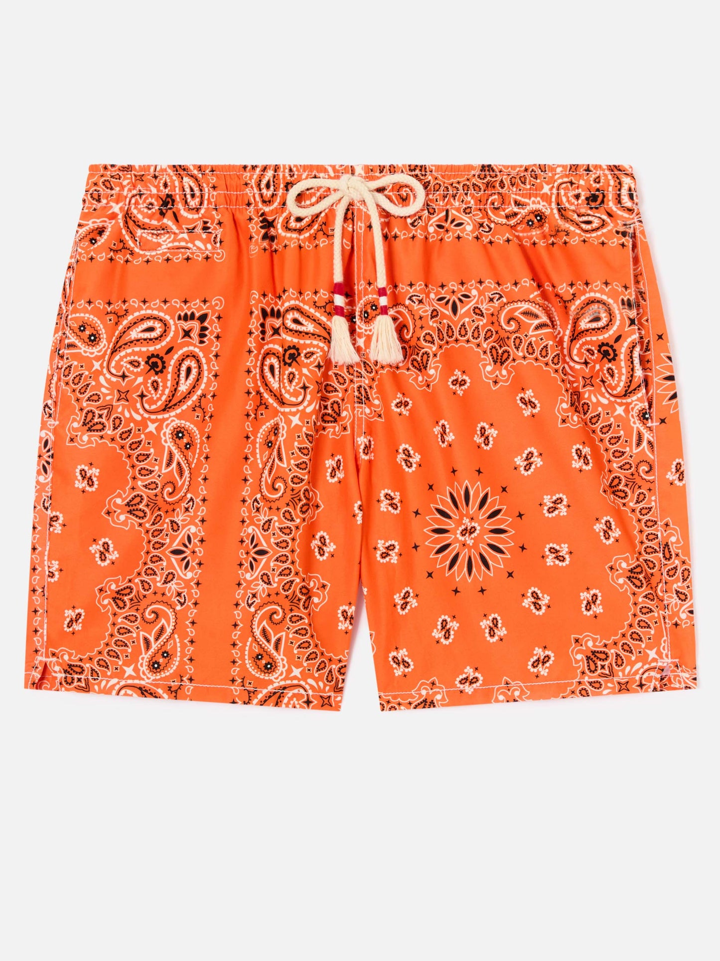 Herren-Badeshorts mit orangefarbenem Bandana-Aufdruck