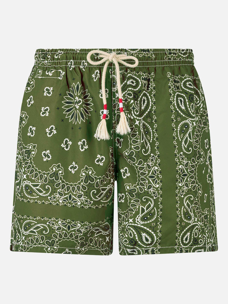 Costume da bagno da uomo con stampa bandana verde