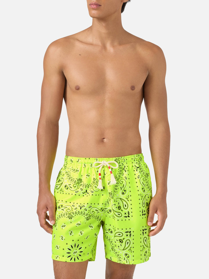 Costume mare Caprese stampa bandana giallo fluo