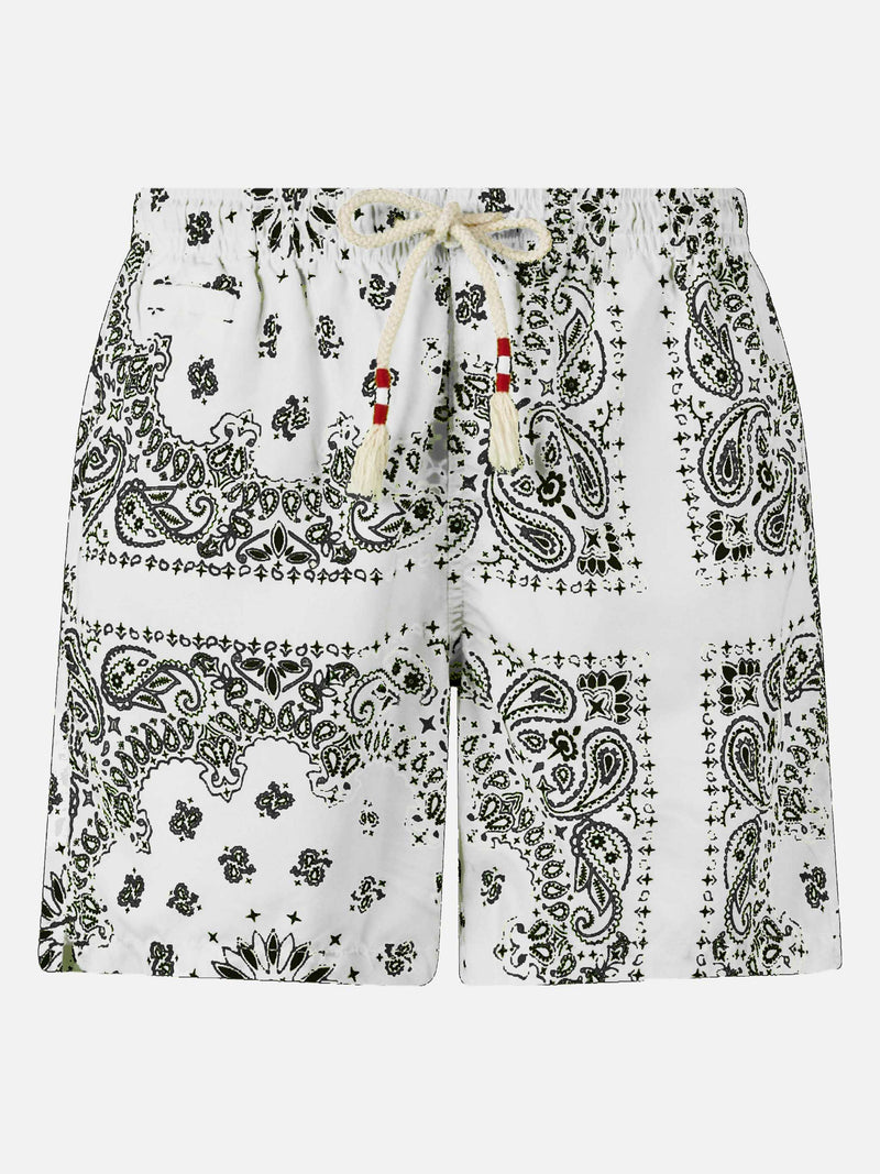 Herren-Badeshorts mit weißem Bandana-Print