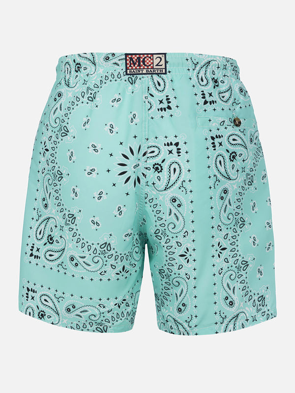 Man mid-length water green bandanna swim-shorts Caprese