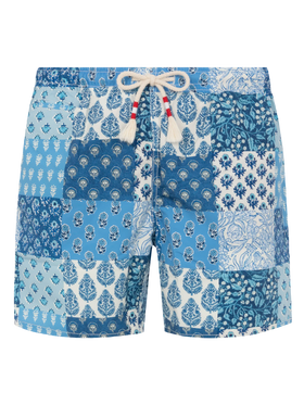 Costume mare lunghezza media Caprese con stampa fiori patch