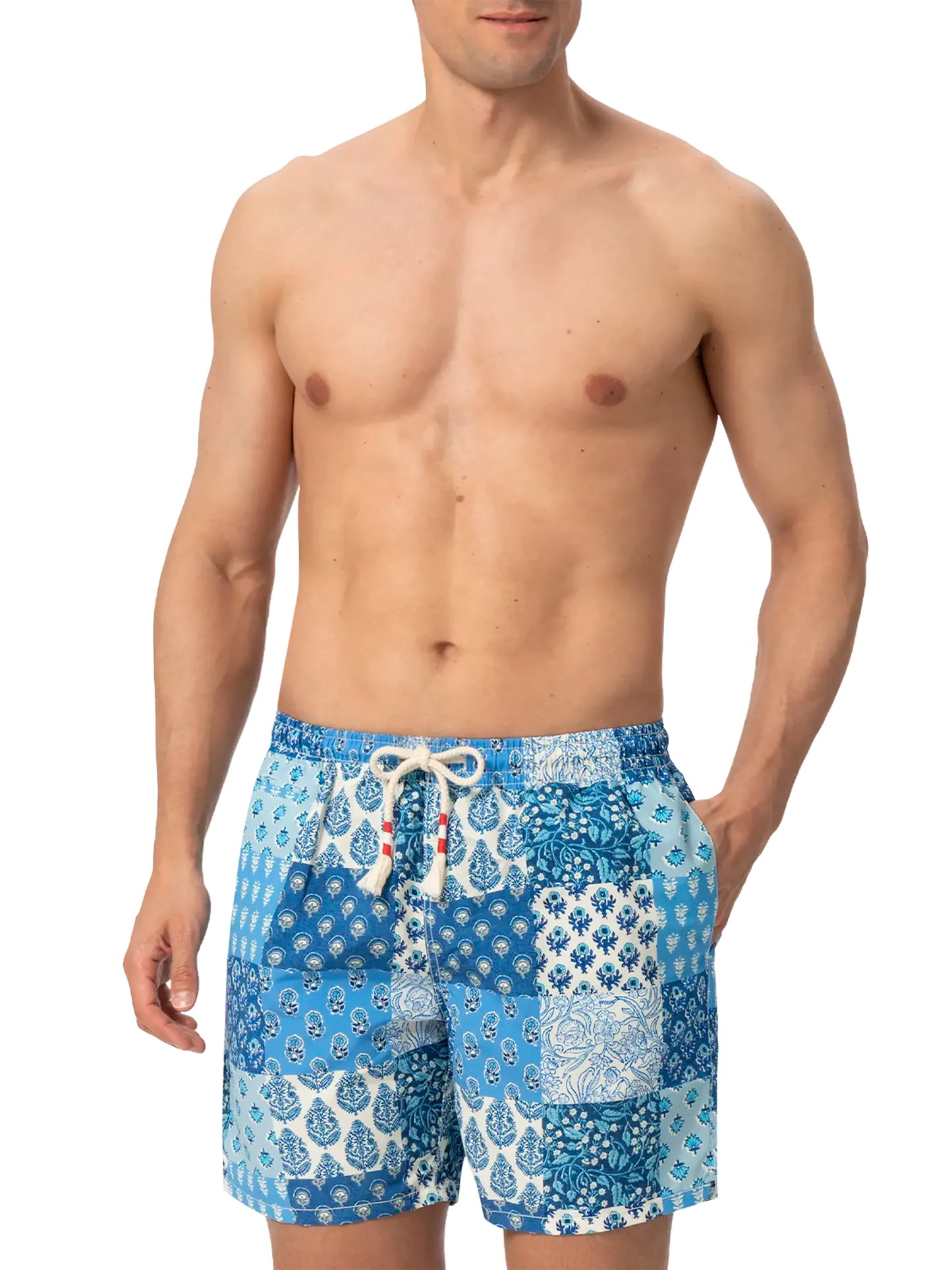 Costume mare lunghezza media Caprese con stampa fiori patch