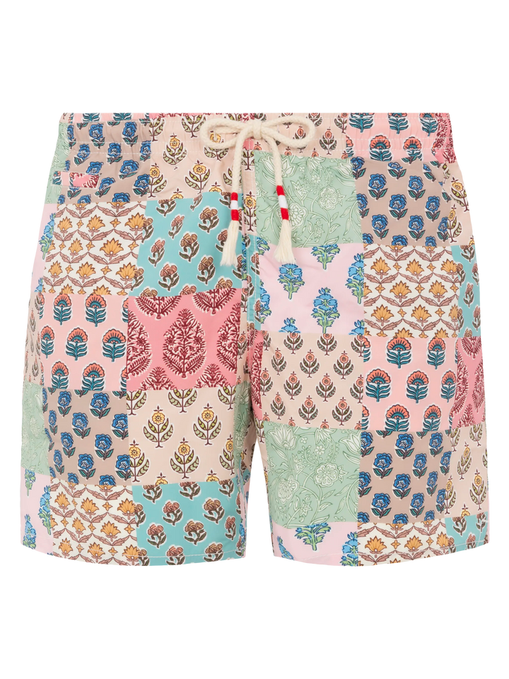 Costume mare lunghezza media Caprese con stampa fiori patch