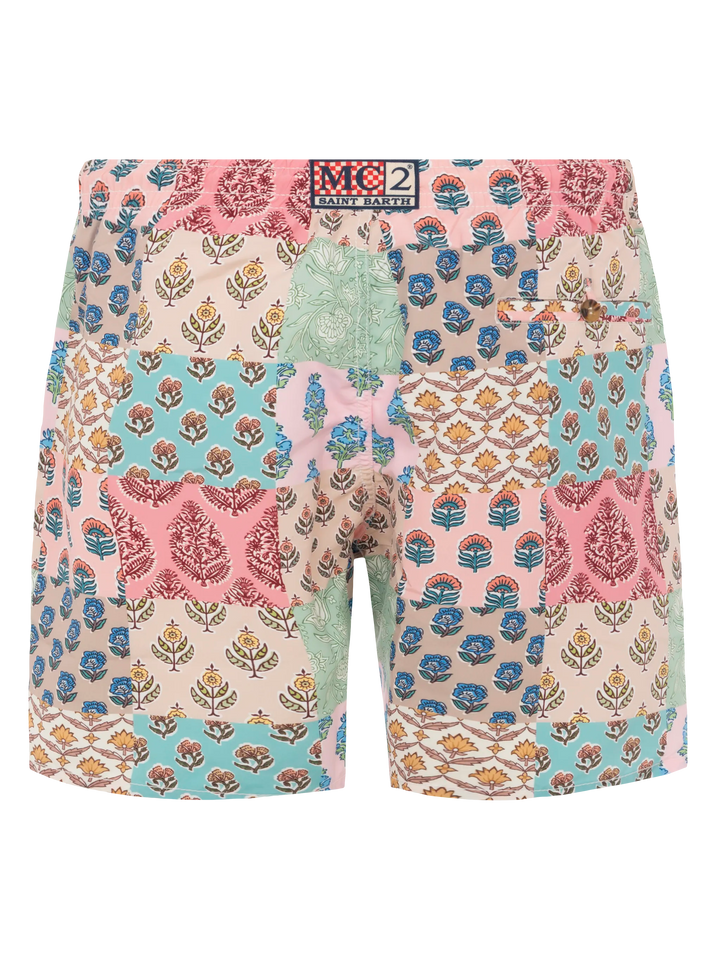 Costume mare lunghezza media Caprese con stampa fiori patch