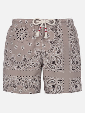 Costume mare lunghezza media Caprese con stampa bandana beige