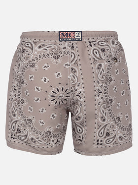 Costume mare lunghezza media Caprese con stampa bandana beige
