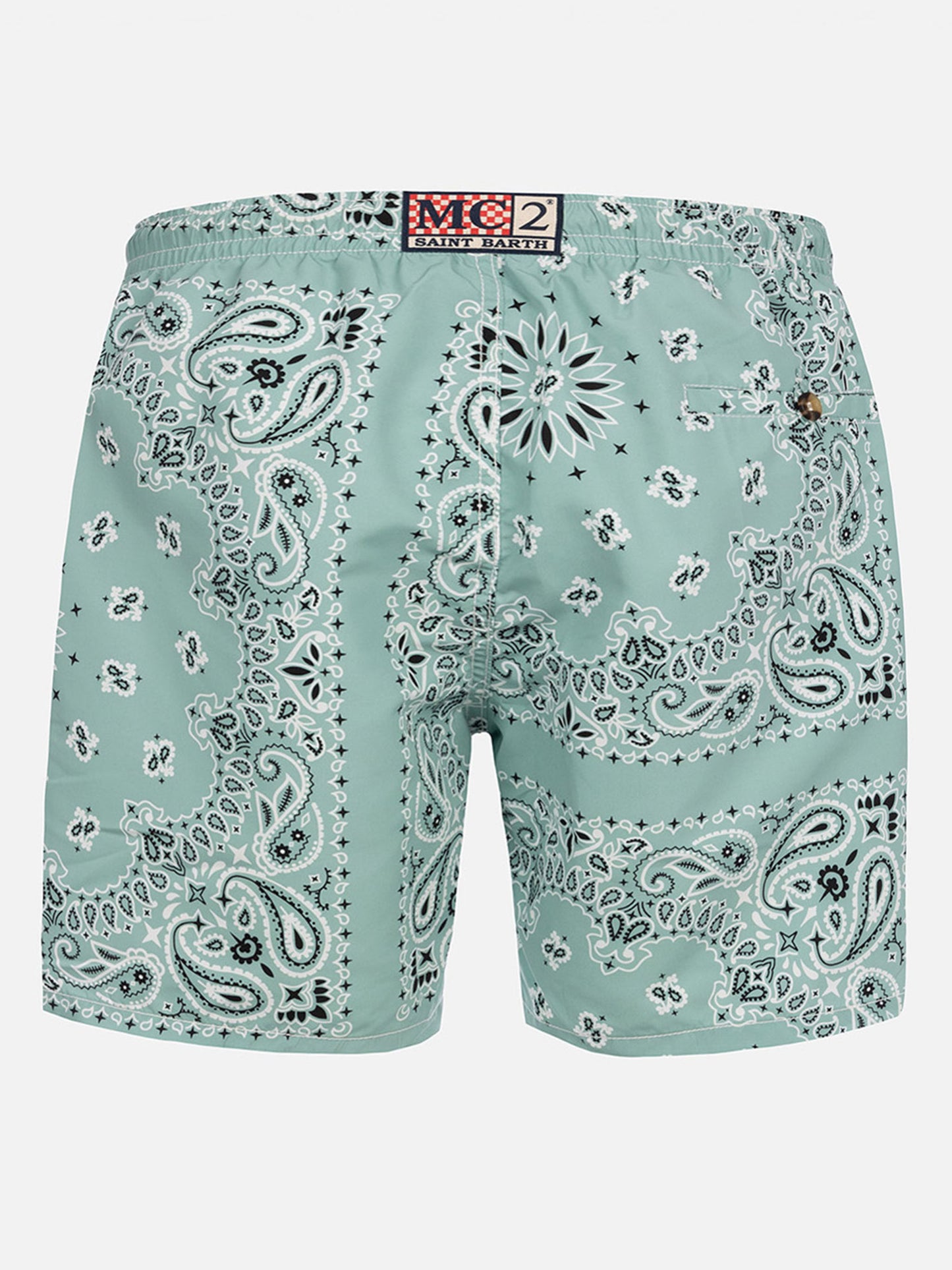 Costume mare lunghezza media Caprese con stampa bandana verde salvia