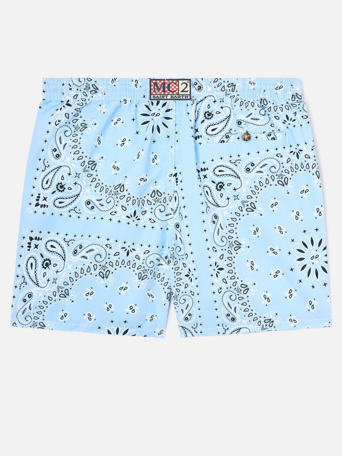Caprese-Badeshorts mit hellblauem Bandana-Print 