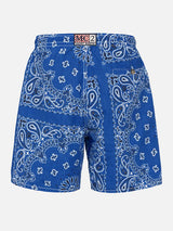 Man swim shorts with blue bandanna print