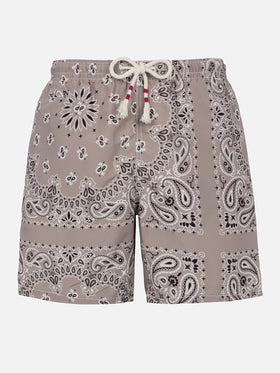 Costume mare lunghezza media Caprese con stampa bandana beige