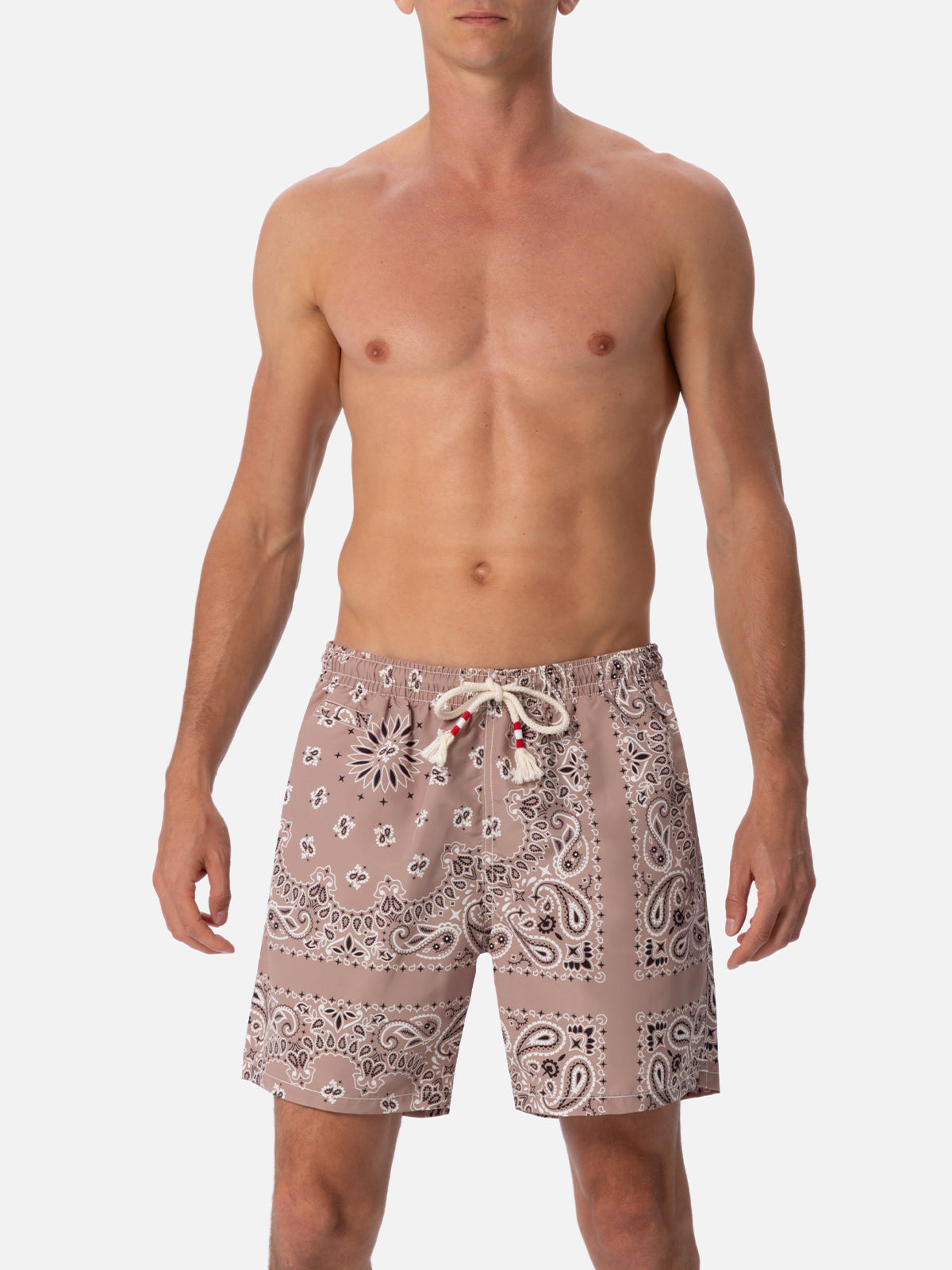 Costume mare lunghezza media Caprese con stampa bandana beige