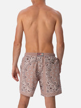 Man mid-length beige bandanna swim-shorts Caprese