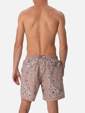 Costume mare lunghezza media Caprese con stampa bandana beige