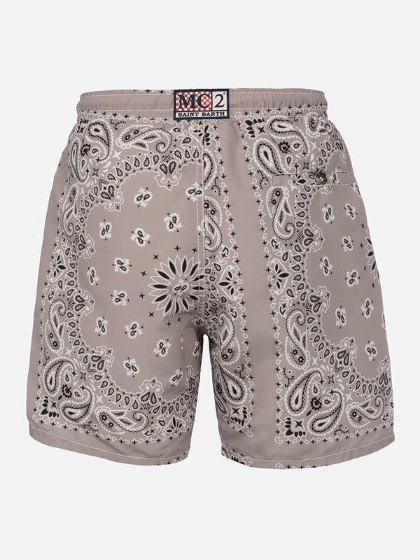 Man mid-length beige bandanna swim-shorts Caprese