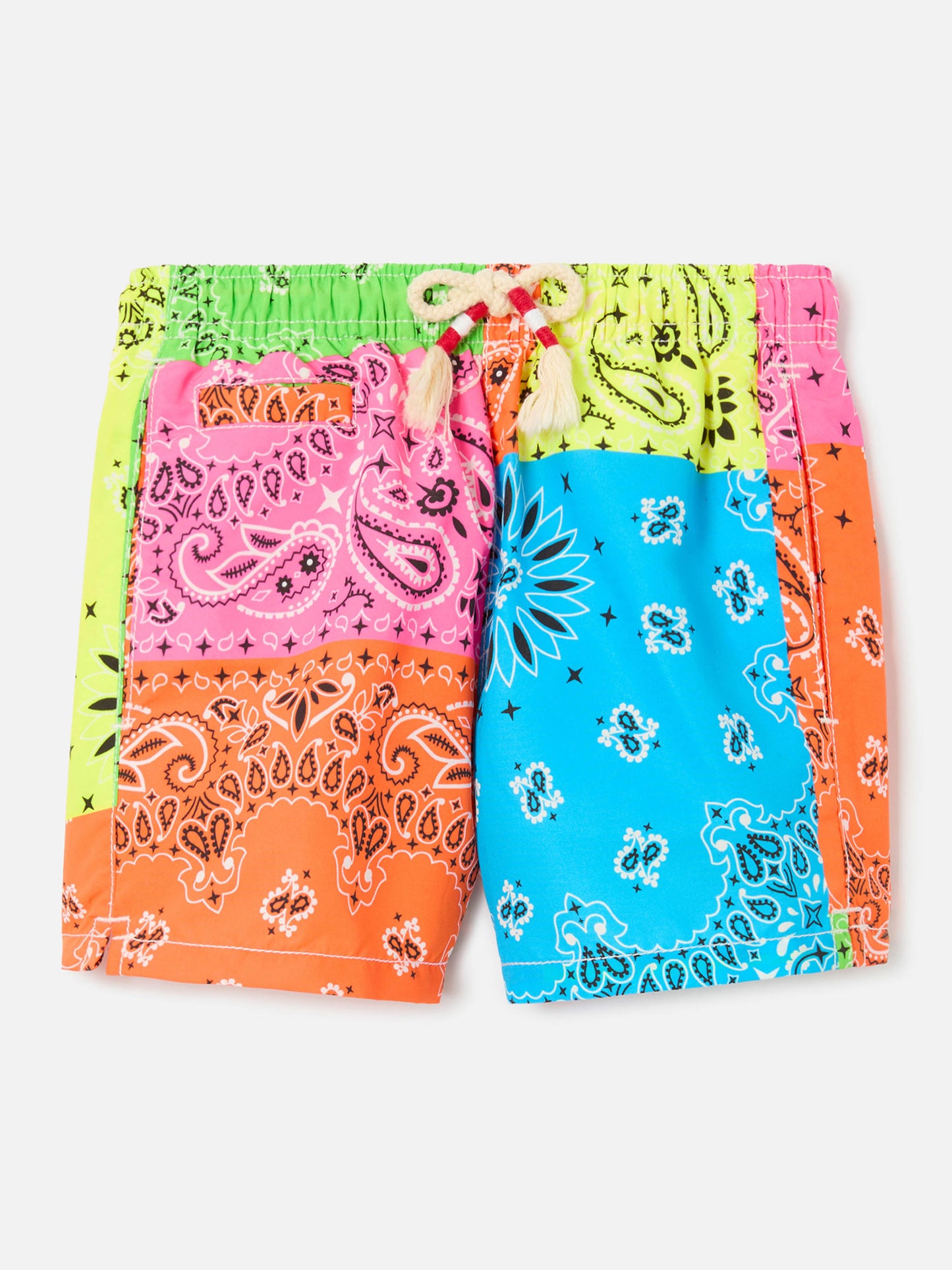 Badeshorts für Jungen mit mehrfarbigem Fluo-Bandana-Print