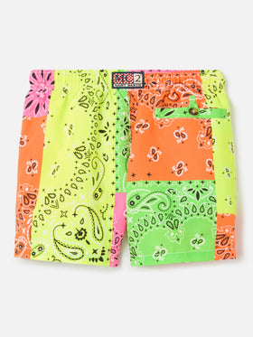 Badeshorts für Jungen mit mehrfarbigem Fluo-Bandana-Print