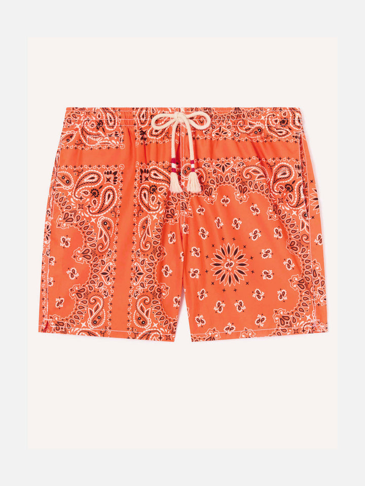 Short de bain garçon à imprimé bandana orange 