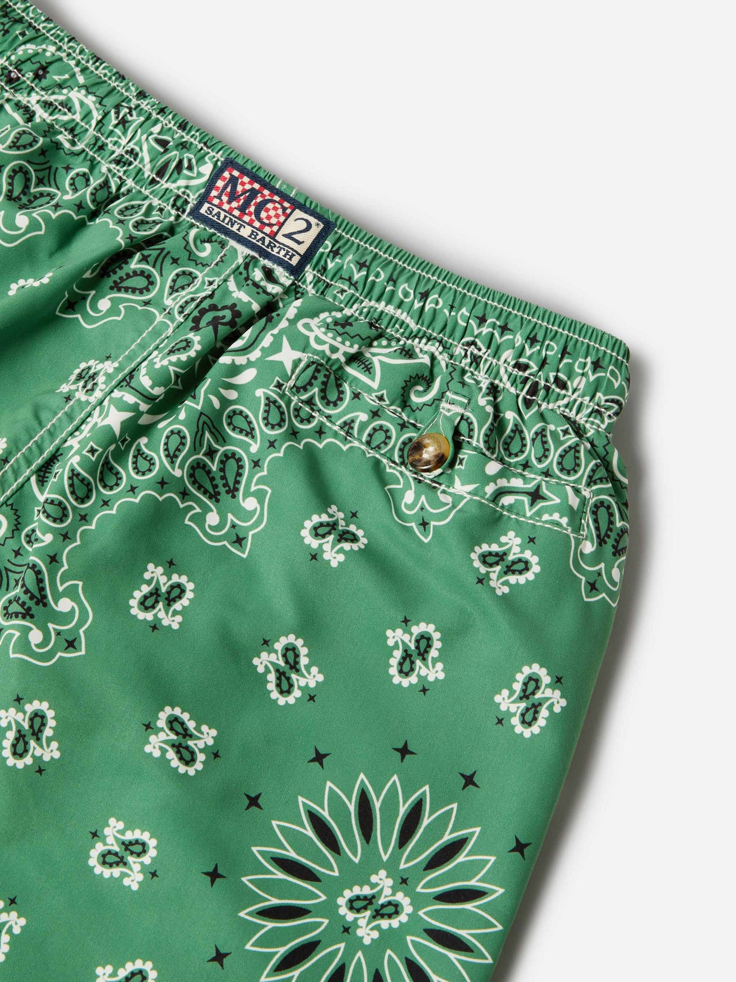 Caprese Jr swim shorts with military green bandana print