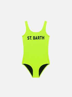 St. Barth print yellow fluo girl's one piece swimsuit
