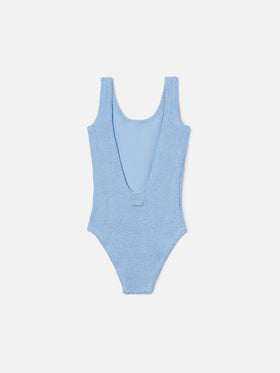 Cara crinkle one-piece swimsuit in solid light blue