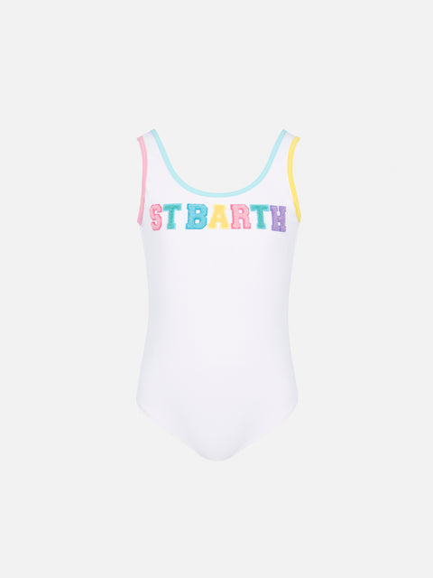 Cara white ribbed one-piece swimsuit with multicolor logo patch - MC2 Saint Barth