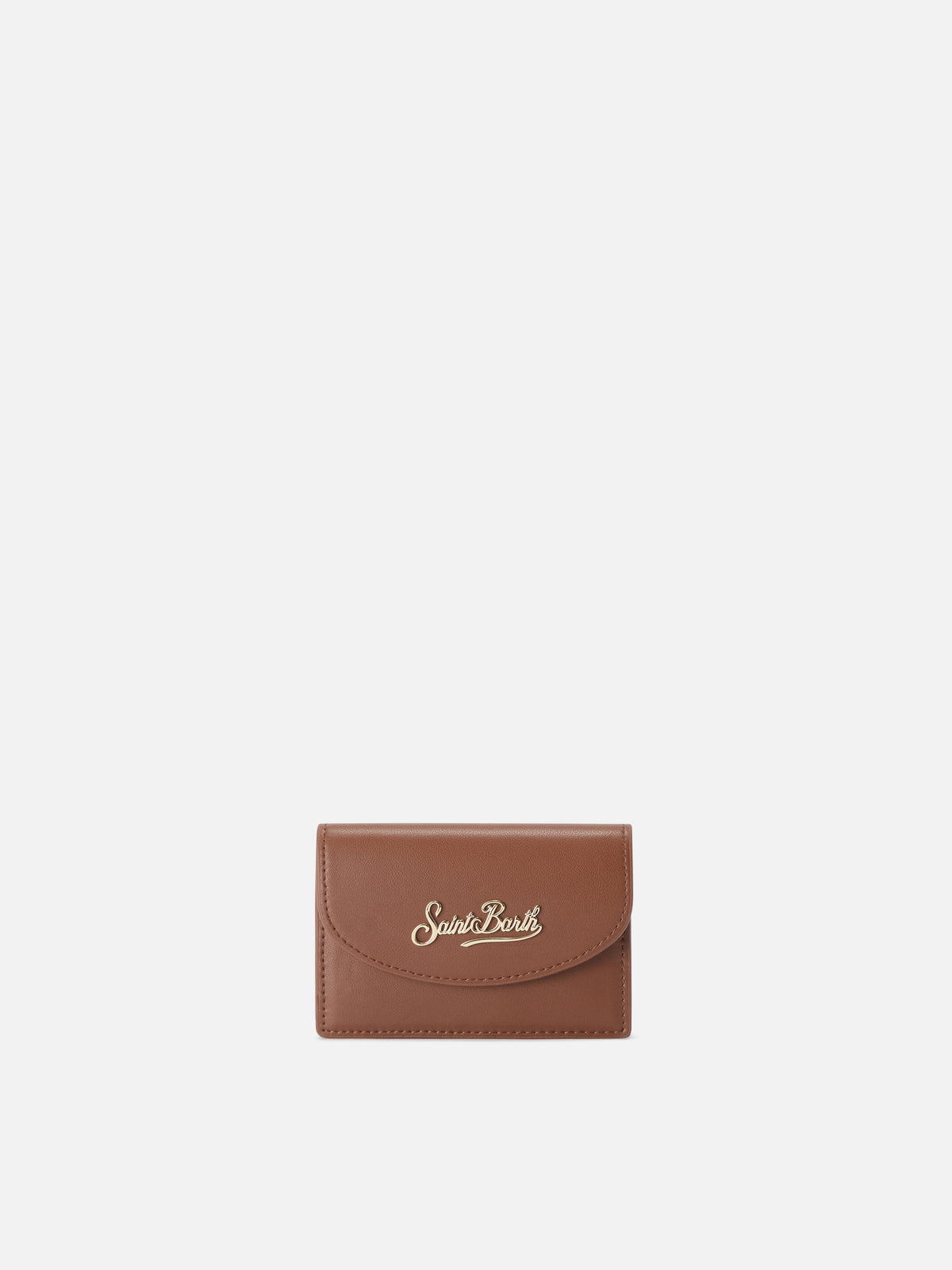 Brown leather card holder with logo print