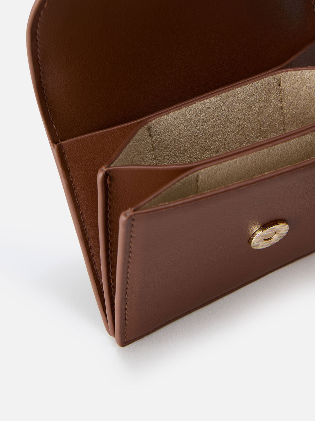 Brown leather card holder with logo print